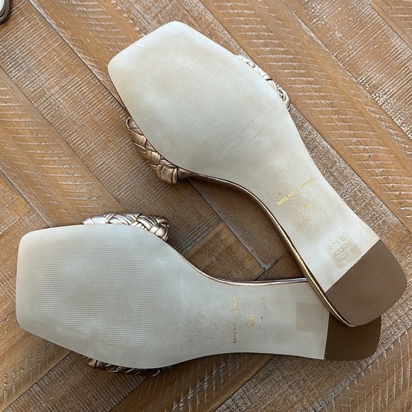 Saks Fifth Avenue Gold Woven Sandals - Picture 6 of 7